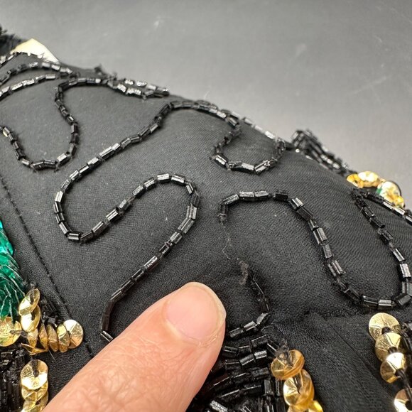 Vintage Sequin Beaded Top Large Black Purple Green Mardi Gras 1990s Shirt Fancy - Picture 9 of 10